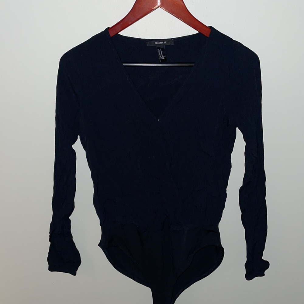 Black Deep V Long Sleeve Bodysuit